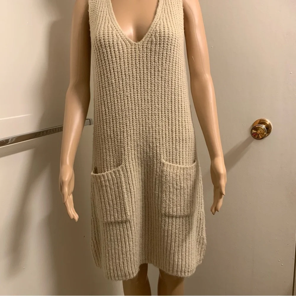 Kersh Cream V-Neck Knit Sweater Dress with Pockets - Picture 3 of 8